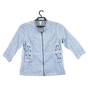 Womens Chicos Zenergy Blue Full Zip Jacket 3/4 Sleeve Lace-Up Cotton Stretch 2